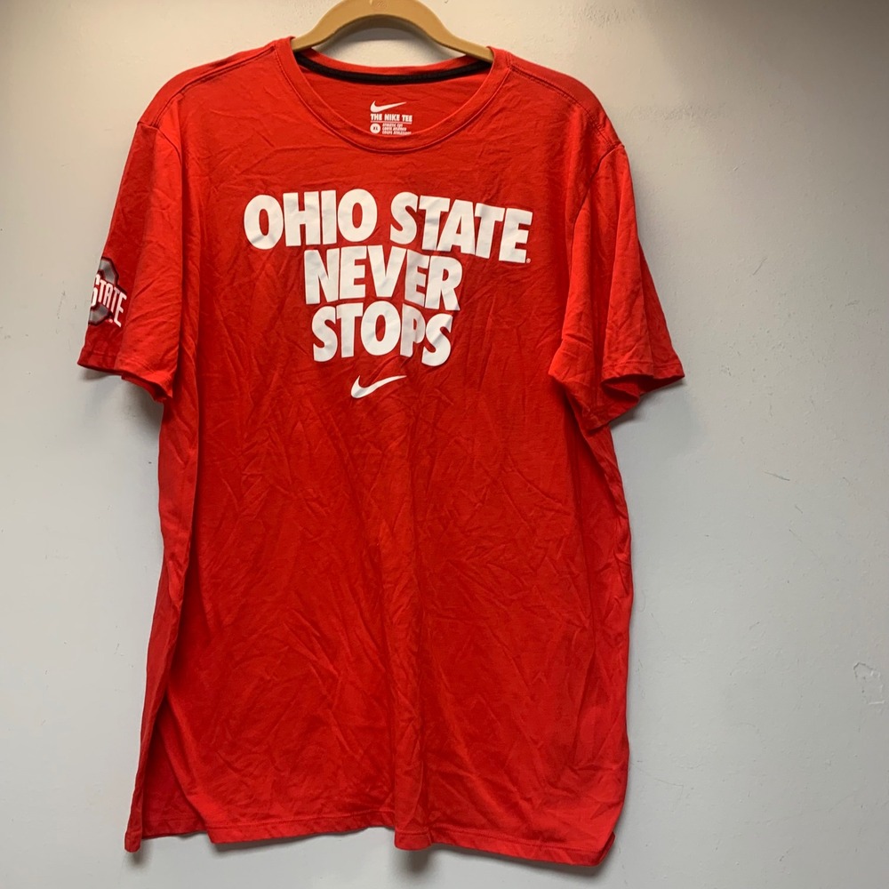 Nike Ohio State Never Stops T-Shirt Mens XL Red Excellent Athletic Cut Tee